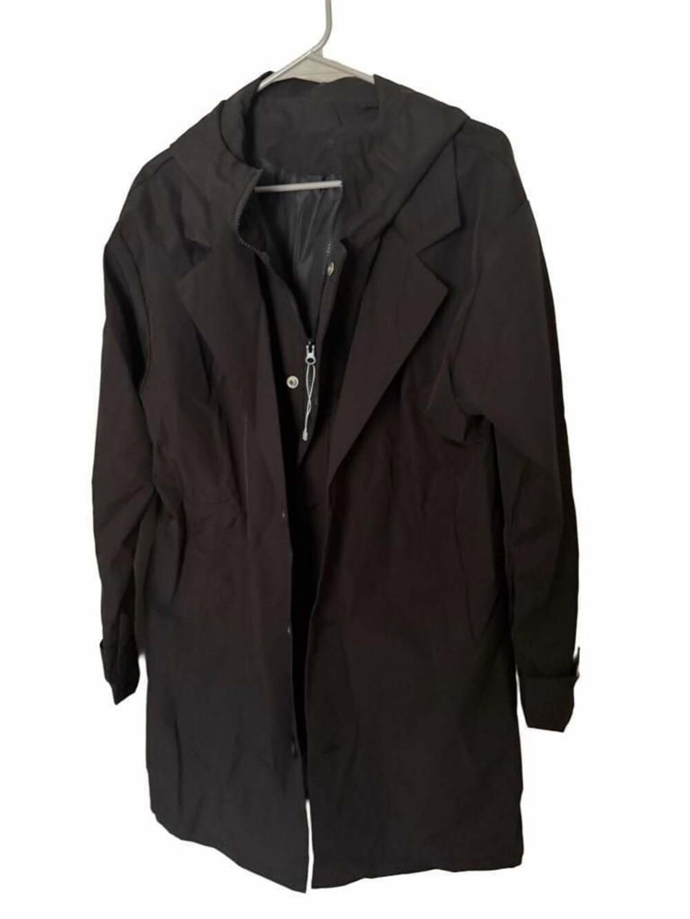 Men’s Long Hooded Raincoat/Windbreaker  Zip-Front - Black, XXL